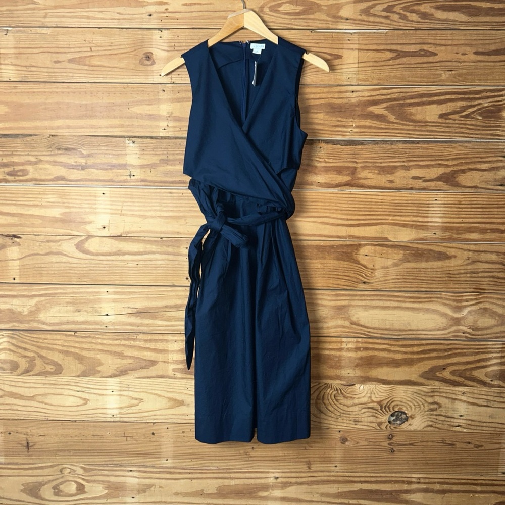 J. Crew Navy Sleeveless Wrap Midi Dress with Waist Tie